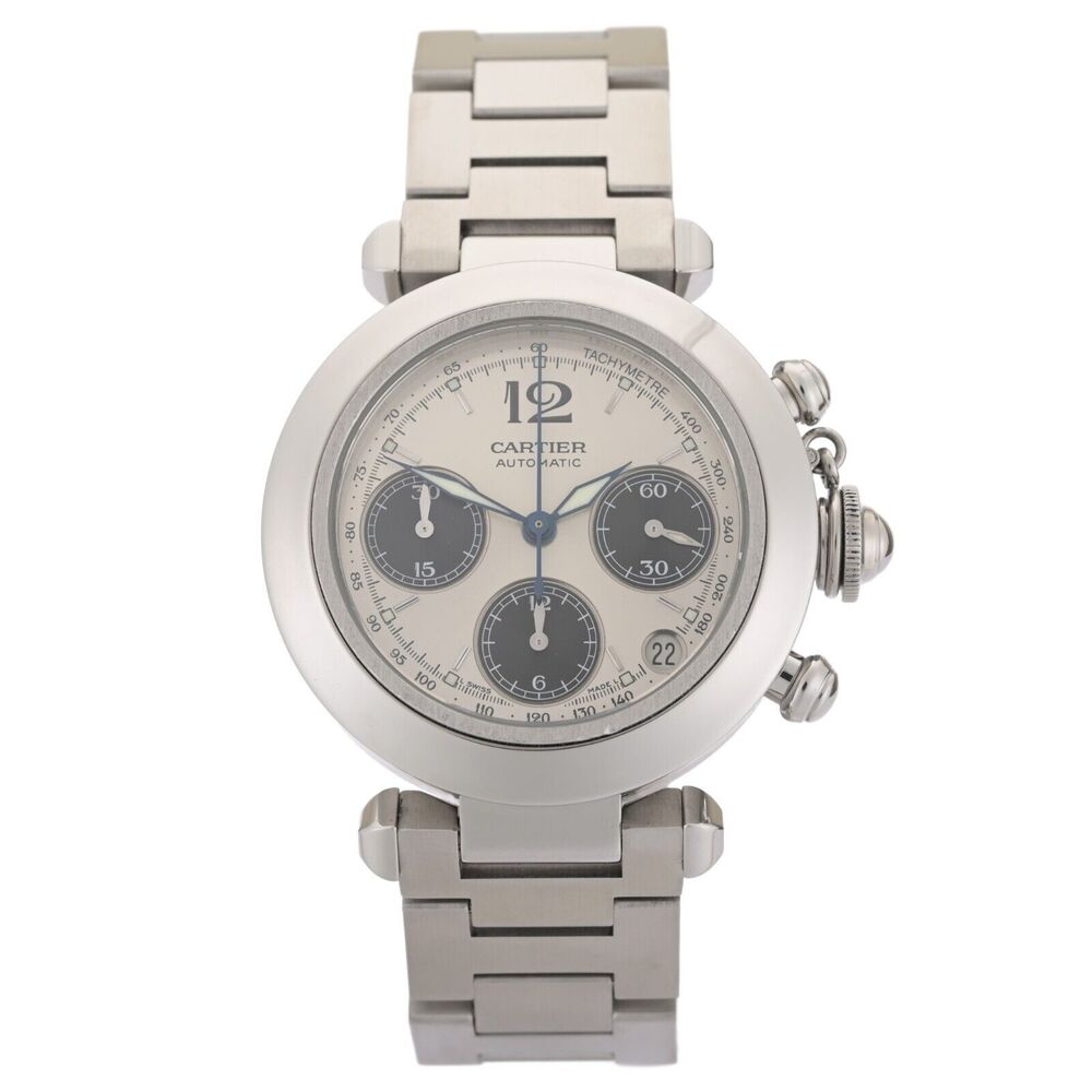 Cartier Pasha Chronograph 2412 Automatic White Dial 36mm Watch With Papers